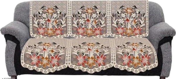 Dakshya Industries White Printed Cotton Sofa cover - Cotton, Floral Printed, Multipack 1